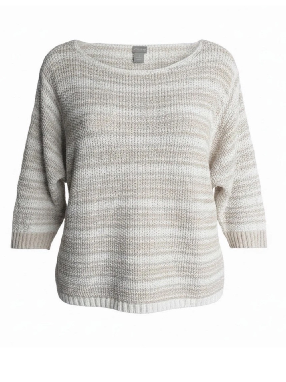 Chico's Coastal Dolman 3/4 Sleeve Pullover Sweater Cotton Linen Stripe. Size 3